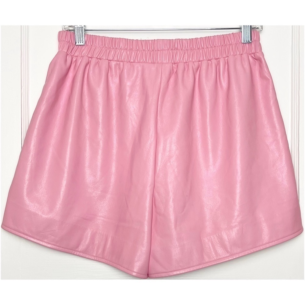 NWT FRANKIES BIKINIS Bubblegum Pink Vegan‎ Leather High Waisted Pull On Shorts M - Picture 5 of 10